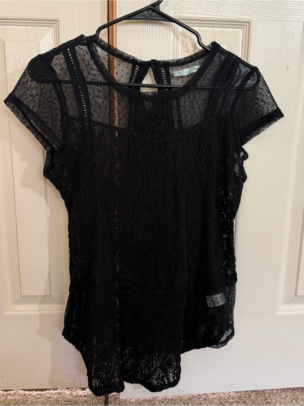 Maurices Black Floral Lace Sheer Blouse Top XL